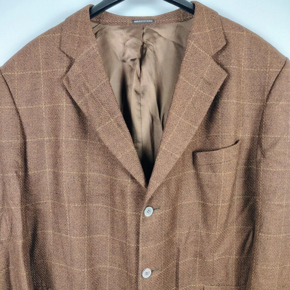 Stafford Mens SZ 48R Blazer Brown Wool Windowpane Check Dark Academia Professor